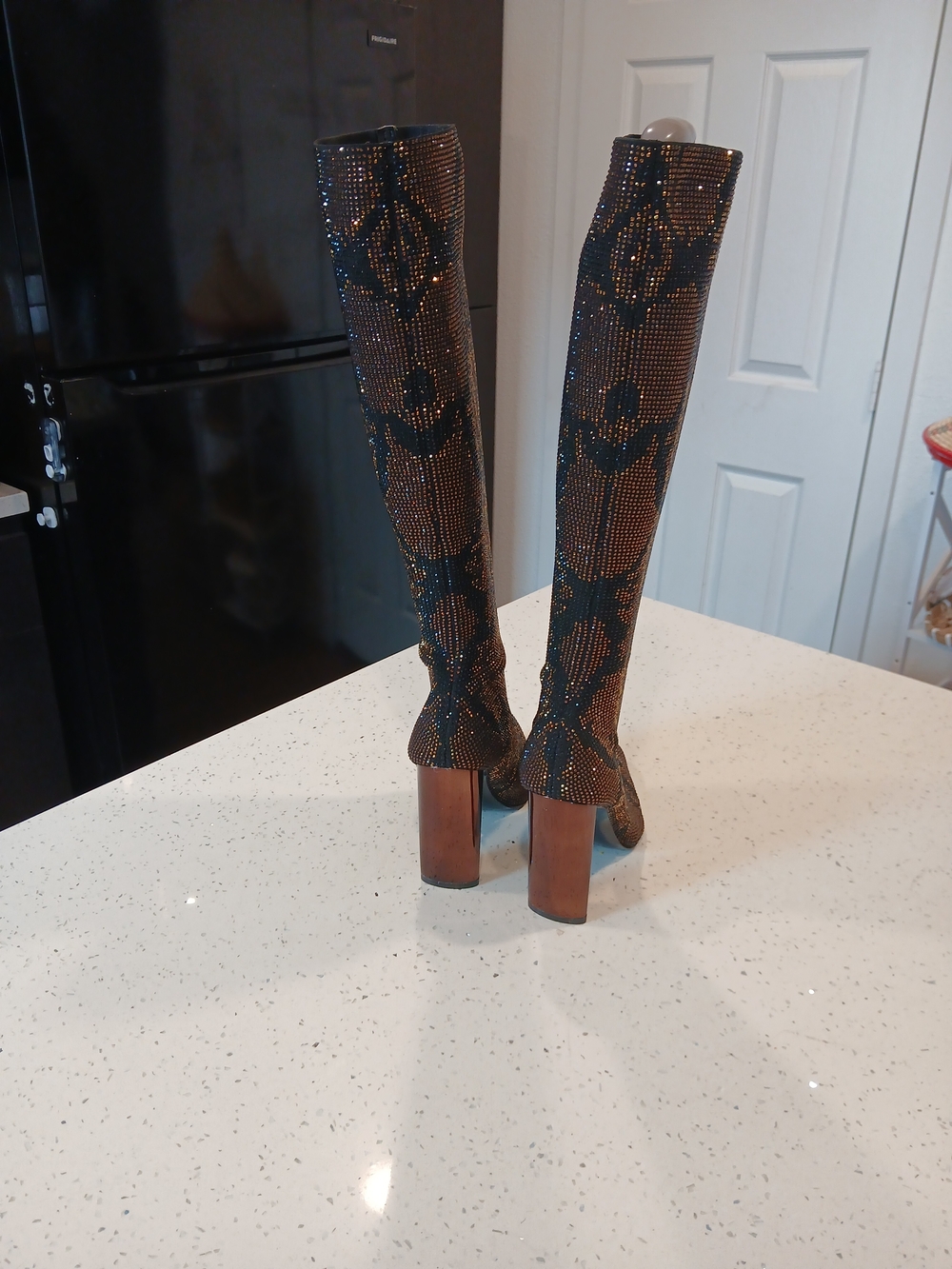 Aldo Black and Brown Studded Over-the-Knee Pointed Boots Sz 9 - Picture 5 of 12